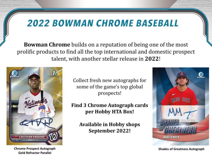 HOT RELEASE : 2022 Bowman Chrome Baseball HTA Case PICK YOUR PRICE Group Break #8795 + HUMP DAY GIVEAWAY