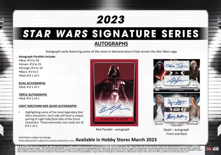 HOT RELEASE : 2023 Topps Star Wars Signature Series Case RANDOM HIT Group Break #9635 (1 GUARANTEED HIT)