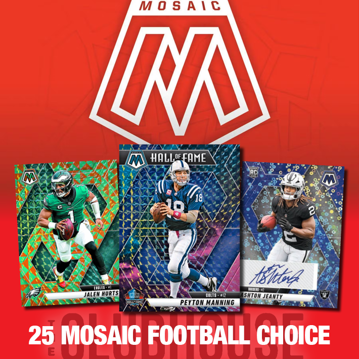 PEACOCK HUNT : 2025 Panini Mosaic Choice Football 1/2 Case PICK YOUR TEAM Group Break #14350